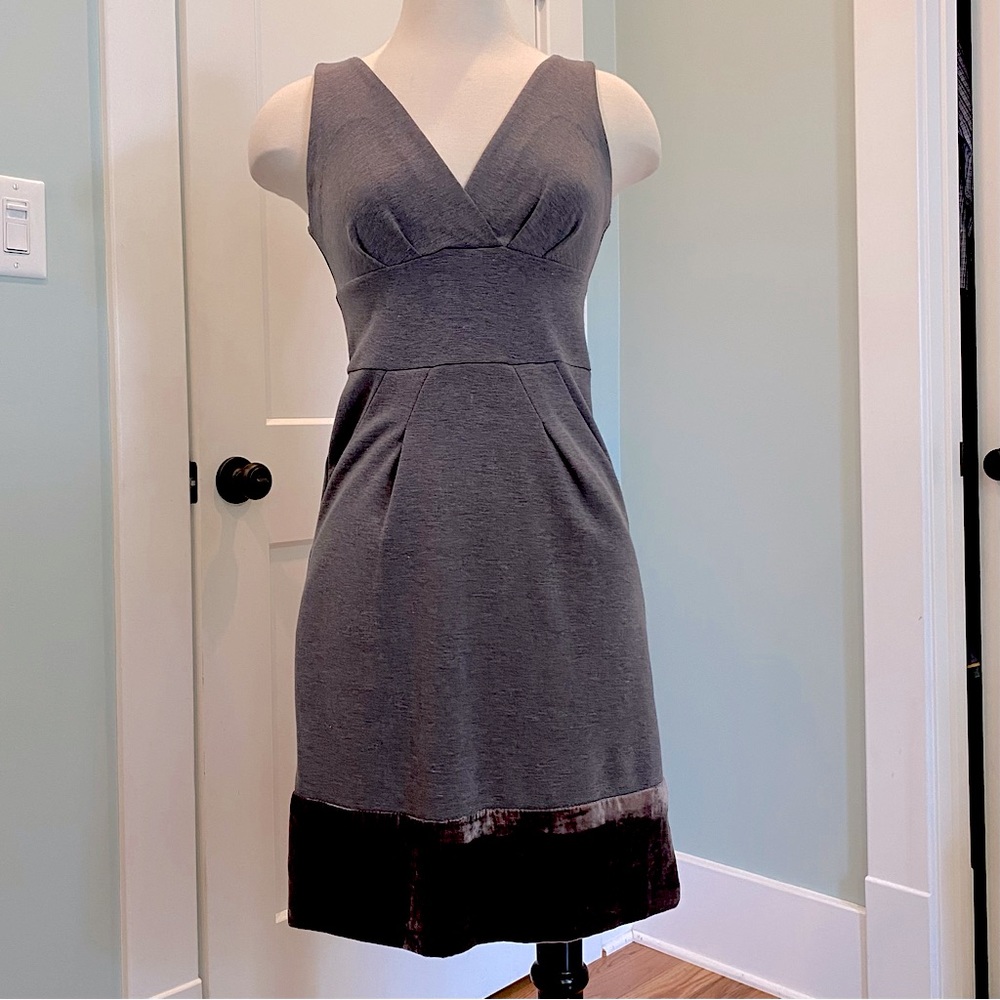 Y2K BCBG Max Azria Ponte Knit Faux Wrap Pleated Velvet Trimmed Dress - Size 2